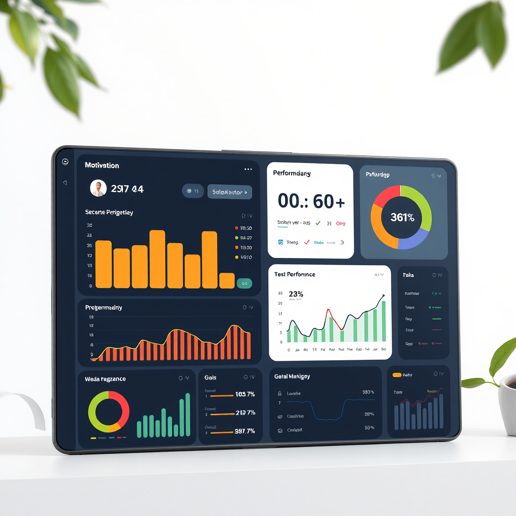 Türk profesyonellerin kullandığı AI destekli motivasyon dashboard'u, performans grafikleri, hedef takibi ve kişiselleştirilmiş öneriler içeren modern arayüz