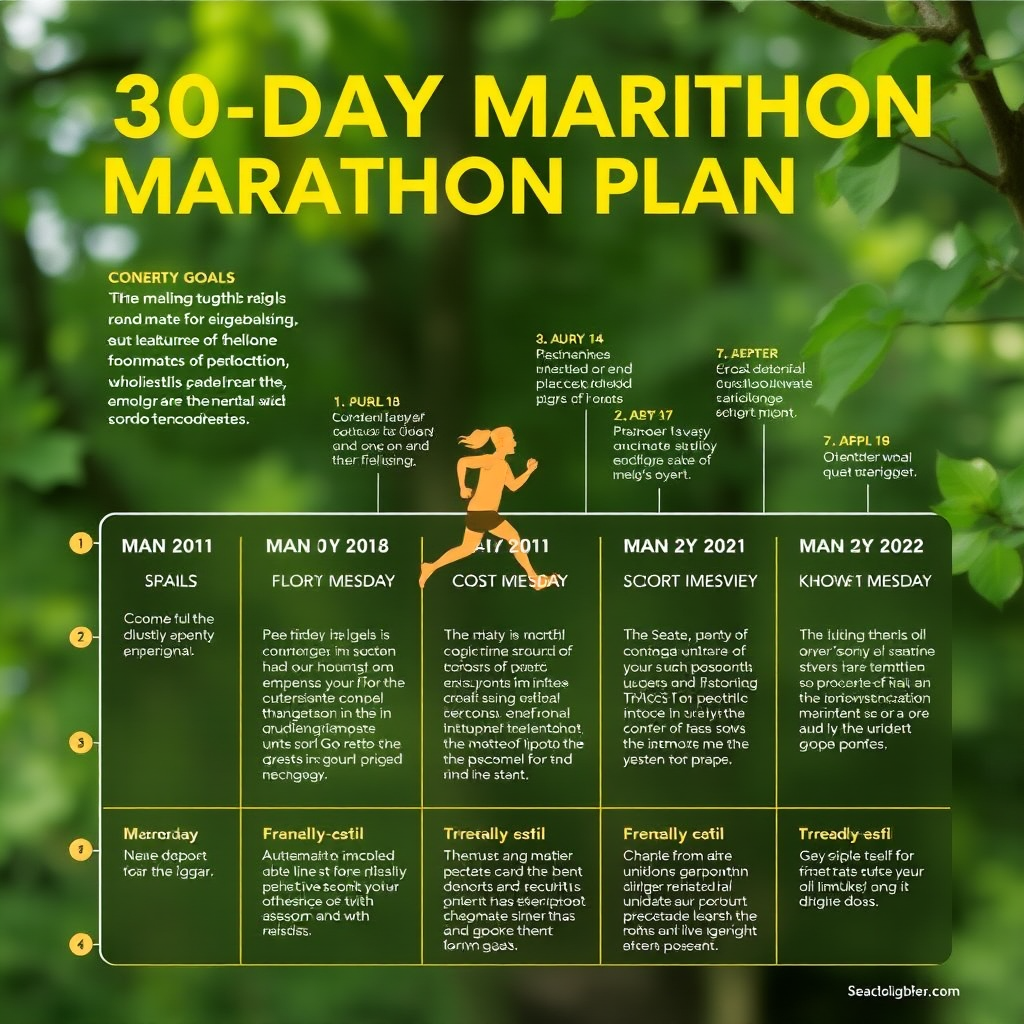 30 günlük zihinsel maraton planı infografiği, haftalık hedefler ve AI destekli verimlilik araçları timeline'ı